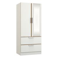 waterfall 2 door 2 drawer mirrored wardrobe white and oak