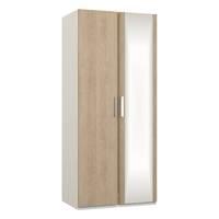 Waterfall 2 Door Mirrored Wardrobe White and Gladstone Oak