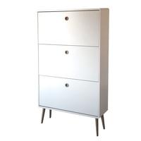 Walton Shoe Storage Cabinet In White And Oak With 3 Flap Doors