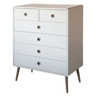 Walton Retro Chest of Drawers In White And Oak With 2+4 Drawers