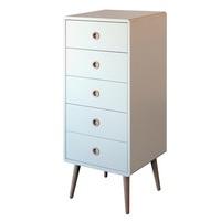 Walton Tall Chest of Drawers In White With Oak Legs And 5 Drawer
