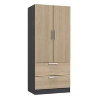 Waterfall 2 Door 2 Drawer Wardrobe Graphite and Gladstone Oak