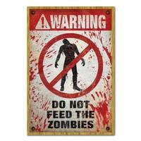 Warning Do Not Feed The Zombies Poster Oak Framed - 96.5 x 66 cms (Approx 38 x 26 inches)