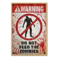 Warning Do Not Feed The Zombies Poster Beech Framed - 96.5 x 66 cms (Approx 38 x 26 inches)