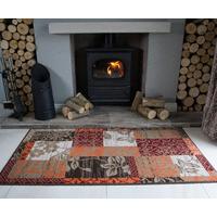 Warm Terracotta Wine Fireplace Patchwork Rug