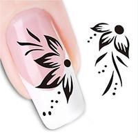 Water Transfer Printing Black And White Flower Nail Stickers
