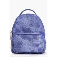 Washed Denim Effect Rucksack - blue