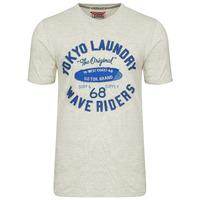 wave riders motif cotton t shirt in oatgrey marl tokyo laundry
