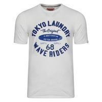 Wave Riders Motif Cotton T-Shirt in Ivory  Tokyo Laundry