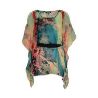 watercolour print kimono with tie waist