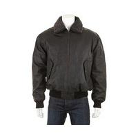 Waxed Leather Aviator Jacket with Removable Fleece Lining, Black, Size M, Leather