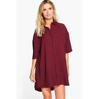 Waffle Textured Shirt Dress - berry