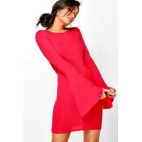 Waterfall Sleeve Bodycon Dress - red