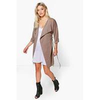 Waterfall Ruched Back Belted Duster - mocha