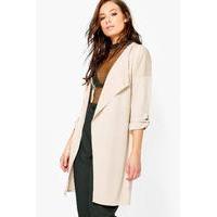 Waterfall Ruched Back Belted Duster - stone