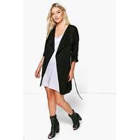 Waterfall Ruched Back Belted Duster - black