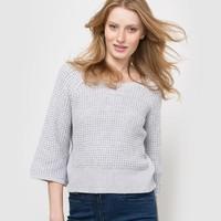 waffle knit cropped jumper with low v back