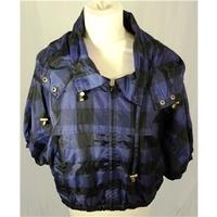 Warehouse Size 14 Blue and Black Cropped Checked Outdoor Jacket