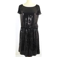 Wallis Size M Black Sequin Smock With Chiffon Sleeves