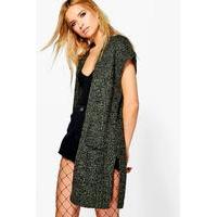 waffle stitch edge to edge sleeveless cardigan khaki