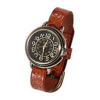 Watch Women Printing Genuine Leather Band Quartz Analog Wrist Watch (Assorted Colors)