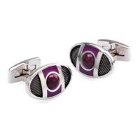 WD London Kush- Rhodium Plated and Purple Enamel Oval Textured Cufflinks C2570B