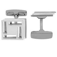 WD London Norton- Rhodium Plated Brushed and Polished Cut-out Square Cufflinks C2396B