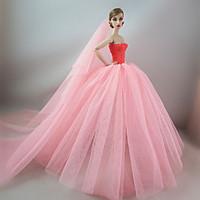 wedding dress in pink with a long veil for barbie doll for girls doll  ...