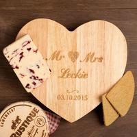 wedding heart cheeseboard with surname and date