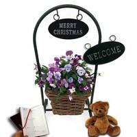 Welcome Pansy Basket Stand with Teddy and Diary