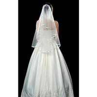 Wedding Veil One-tier Fingertip Veils Ribbon Edge 53.15 in (135cm) Tulle White IvoryA-line, Ball Gown, Princess, Sheath/ Column, Trumpet/