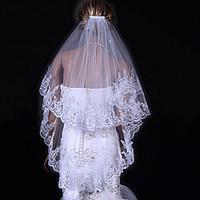 wedding veil two tier fingertip veils lace applique edge 315 in 80cm t ...