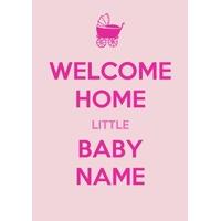 welcome home baby girl personalised new baby card