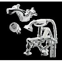 Westminster Traditional Basin Mixer and Cranked Bath Shower Mixer Tap Set