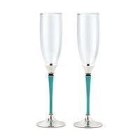 Wedding Champagne Glasses with Blue and Silver Stem