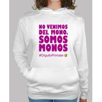 we are monkeys primate pride! (paleogirl, white-fuchsia sweatshirt