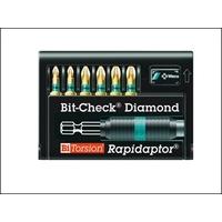 wera diamond 7 piece bit check set rapidaptor 6 x pozi 8755 6bdc