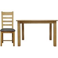 weardale oak dining set large fixed top with 6 ladder back chairs