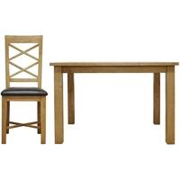 Weardale Oak Dining Set - Large Fixed Top with 6 Double Cross Back Chairs