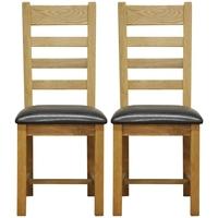 Weardale Oak Dining Chair - Ladder Back Faux Leather Seat (Pair)