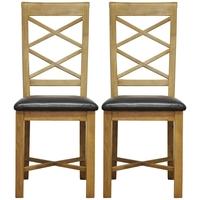 Weardale Oak Dining Chair - Double Cross Back Faux Leather Seat (Pair)