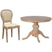 Weathered Oak Dining Set - Round Extending with 4 Oak Linen Dining Chairs