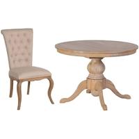 Weathered Oak Dining Set - Round Extending with 4 Weathered and Linen Oak Chairs