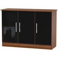 Welcome Living Room Furniture Gloss Black and Noche Walnut Sideboard - 3 Door