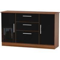 Welcome Living Room Furniture Gloss Black and Noche Walnut Sideboard - 2 Door 3 Drawer