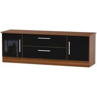 Welcome Living Room Furniture Gloss Black and Noche Walnut TV Unit - Wide 2 Door 2 Drawer