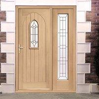 Westminster Exterior Oak Door and Frame Set with One Side Screen - Black Caming Double Glazing