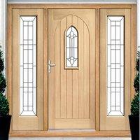 Westminster Exterior Oak Door and Frame Set with Two Side Screens - Black Caming Double Glazing