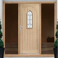 Westminster Exterior Oak Door with Black Caming Double Glazing and Frame Set with Two Unglazed Side Screens