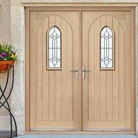 Westminster Exterior Oak Double Door and Frame Set with Black Leadwork style Double Glazing